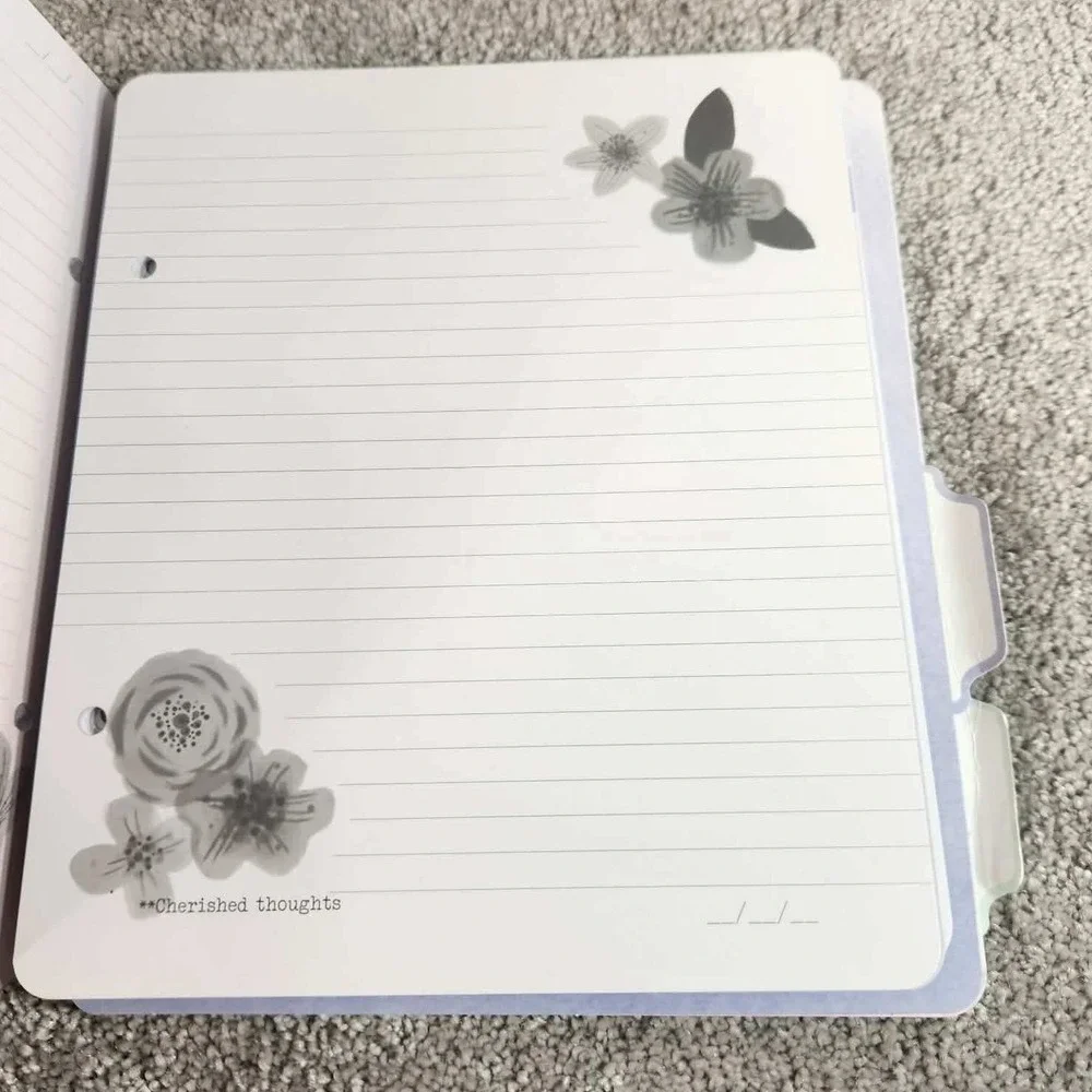 Planner Refill‎ White Floral Lined Grid Tabbed Pages